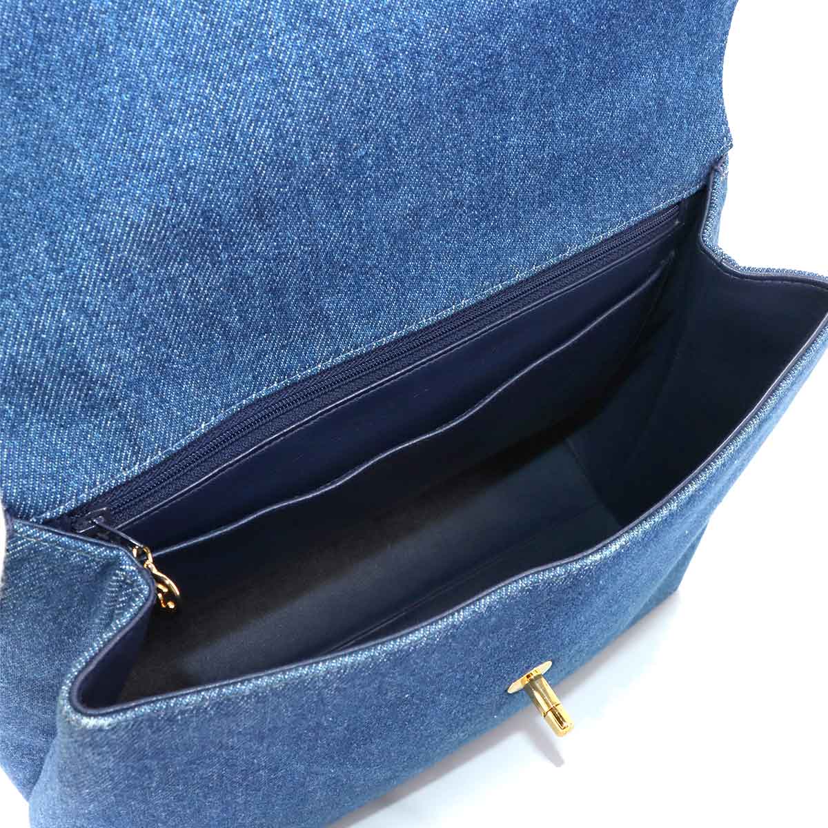 Hand Bag Denim Leather Blue Vintage Coco Logos Purse