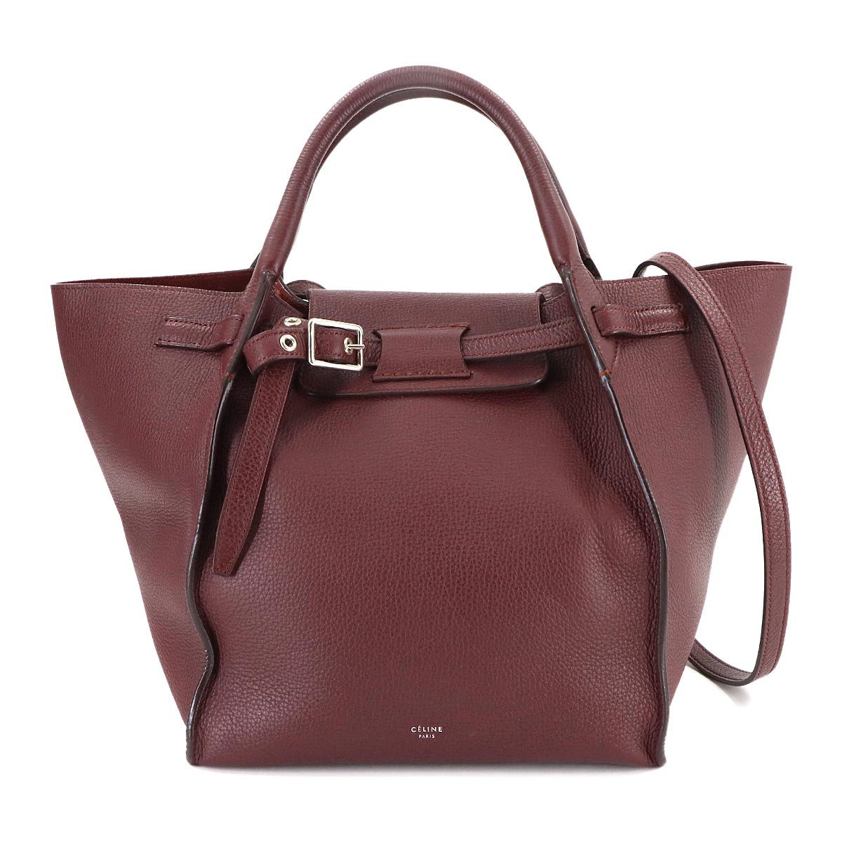 CELINE Big Bag Small With Longstrap Hand Shoulder Bag Leather Bordeaux