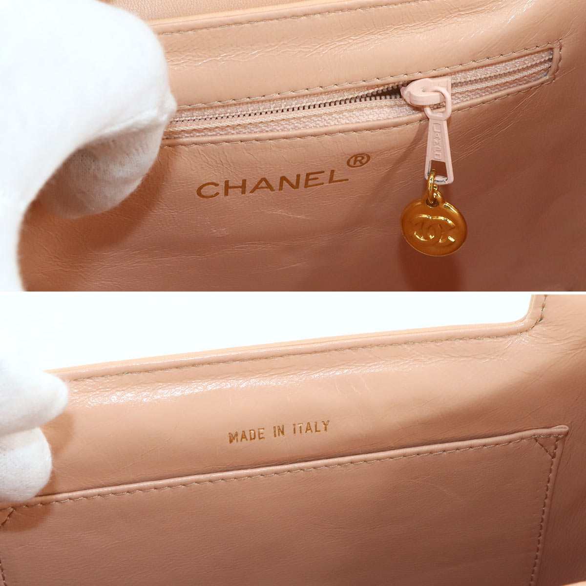 Hand Bag Leather Beige Vintage