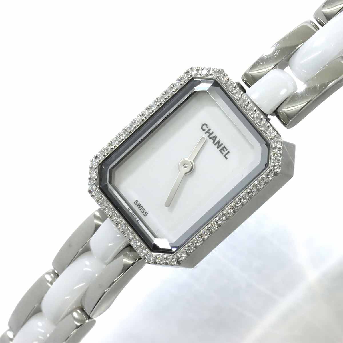 Premiere H3059 Diamond Bezel Ceramic Quartz White Dial Ladies