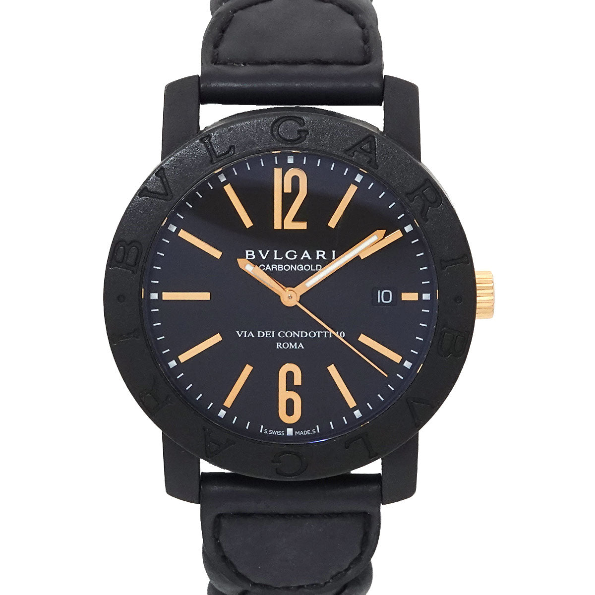 BVLGARIBVLGARI Carbon Gold BB40CL 750 YG Black Dial Mens