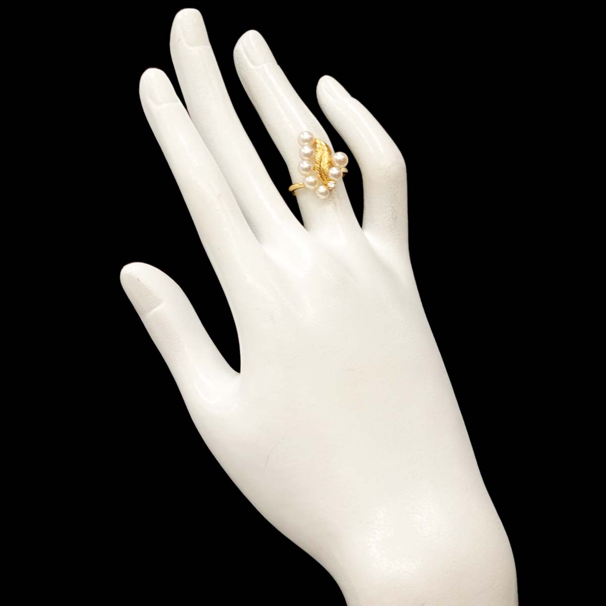 Akoya Pearl 4.7-4.0mm Diamond Ring 18K YG 750 5.25(US)