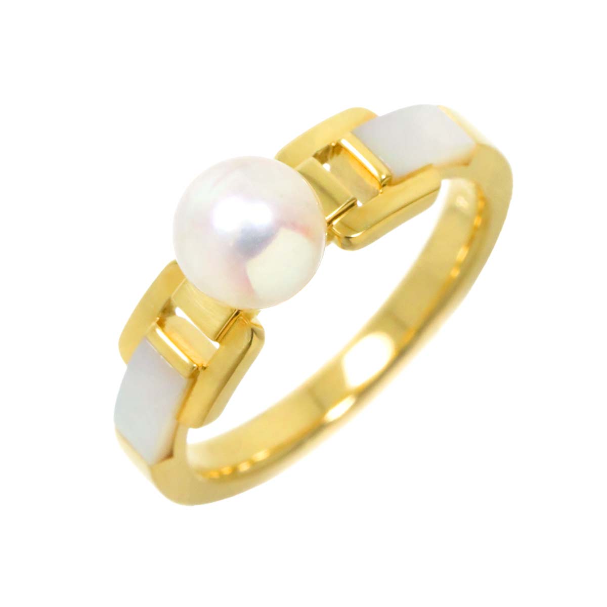 Akoya Pearl 6.3mm Mother of Pearl MOP Ring 18K YG 750 Size6(US)