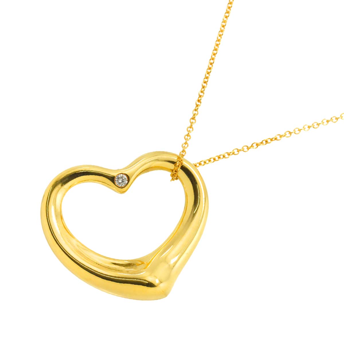 Open Heart Diamond Necklace 18K Yellow Gold 750