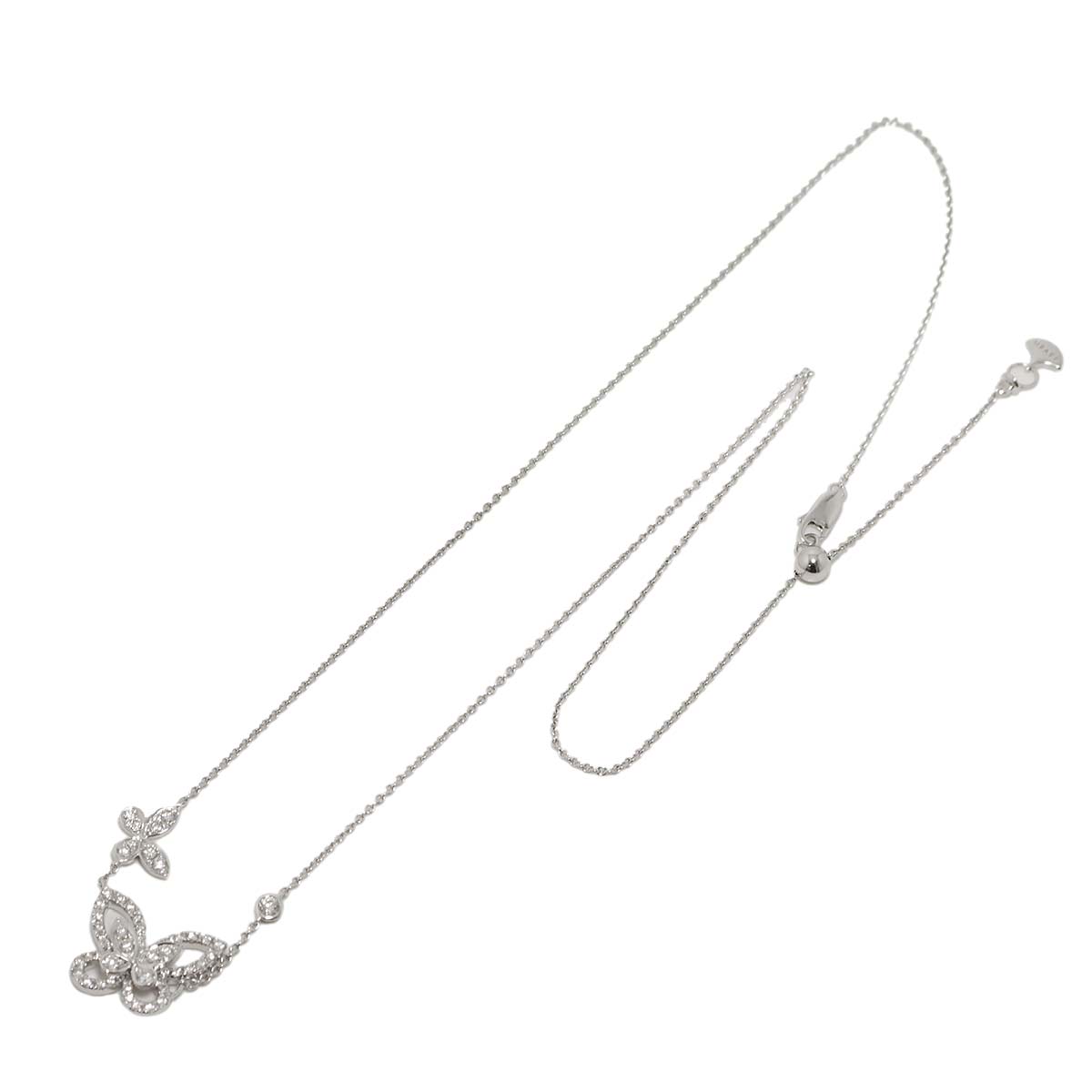 Double Butterfly Silhouette Diamond Necklace 18K WG 750