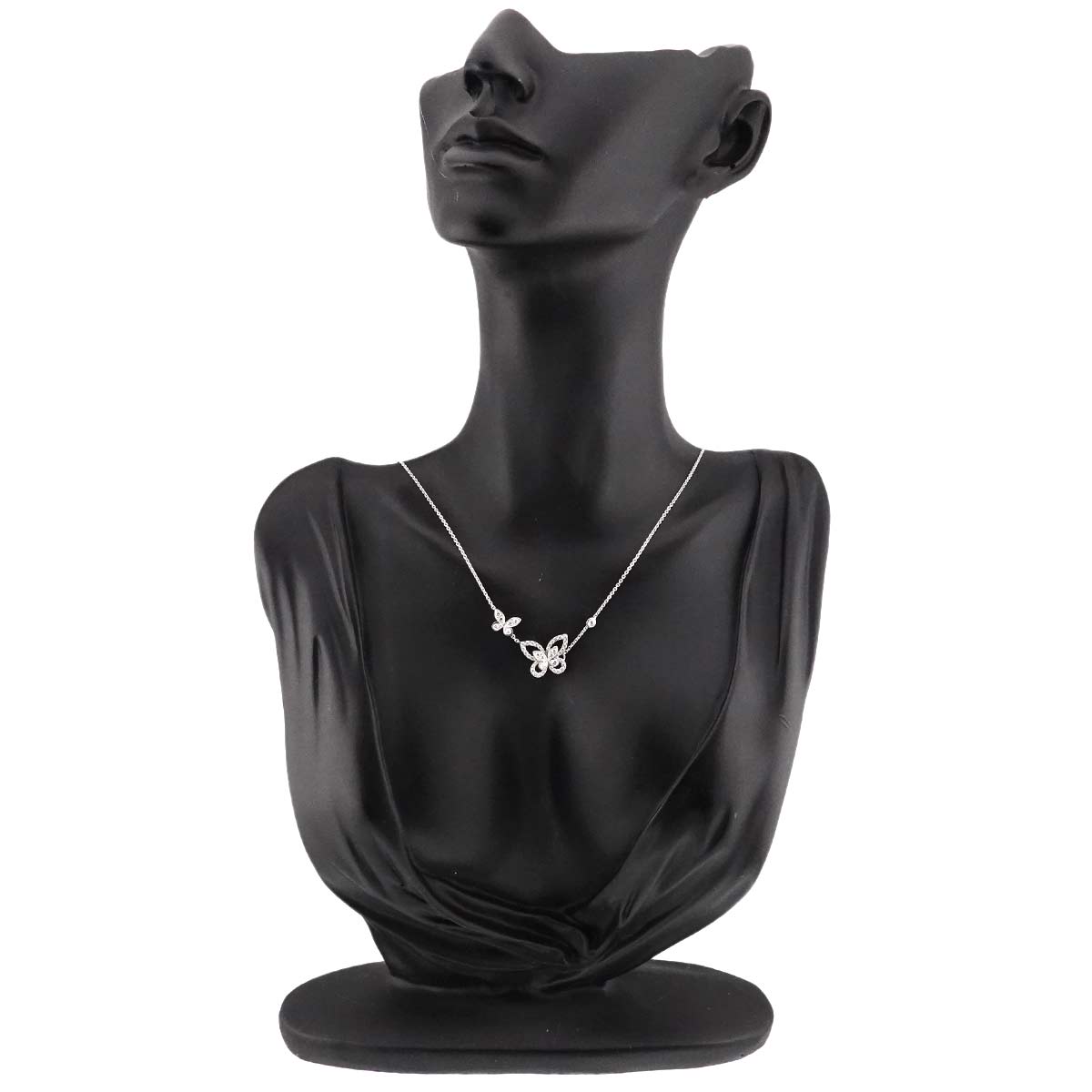 Double Butterfly Silhouette Diamond Necklace 18K WG 750