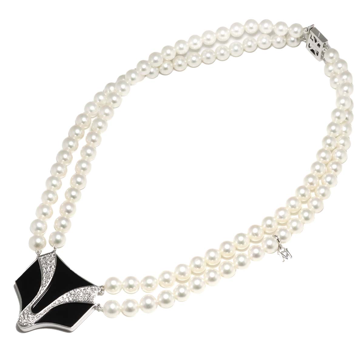 South Sea pearl Diamond Onyx Necklace 14K WG 585