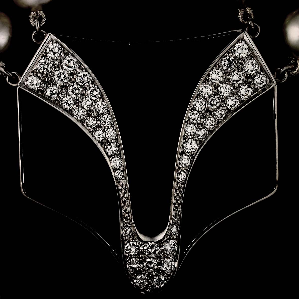 South Sea pearl Diamond Onyx Necklace 14K WG 585