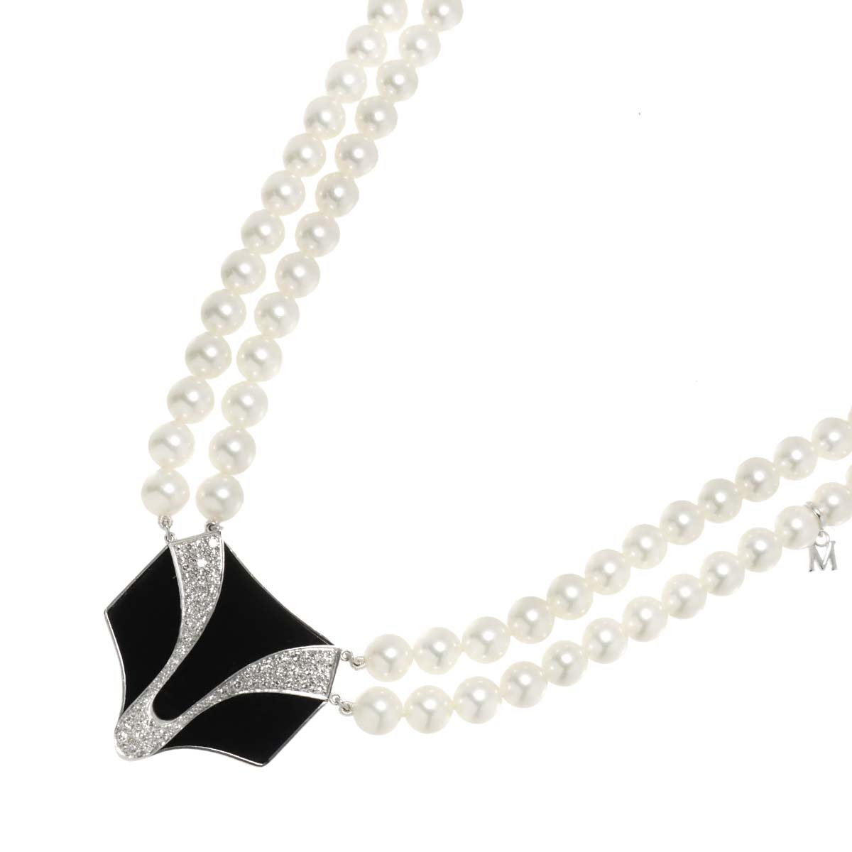 South Sea pearl Diamond Onyx Necklace 14K WG 585