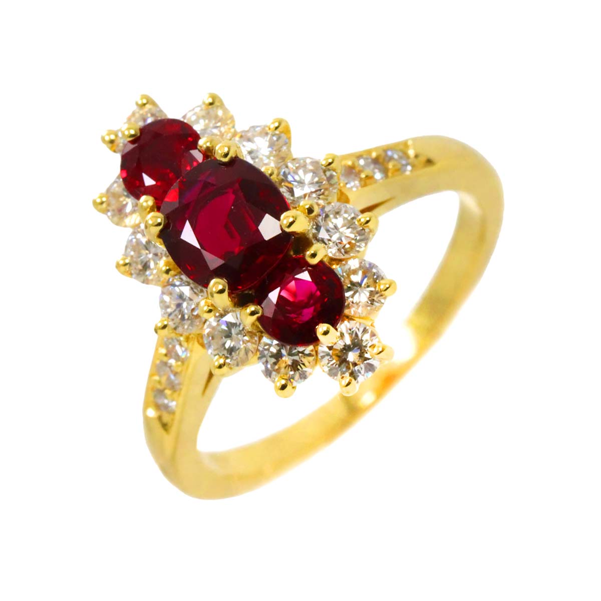 Ruby 1.45ct Diamond 1.04ct Ring 18K Yellow Gold 750 6.25-6.5(US)