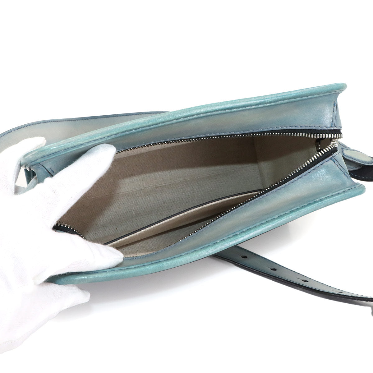 Journalier Messenger Bag Shoulder Scrit Venezia Leather Blue