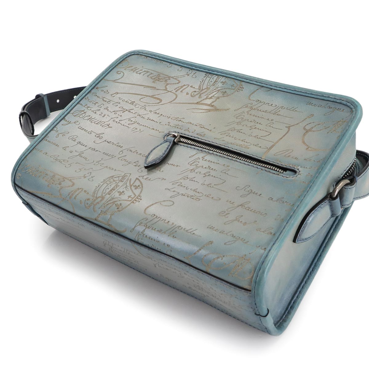 Journalier Messenger Bag Shoulder Scrit Venezia Leather Blue