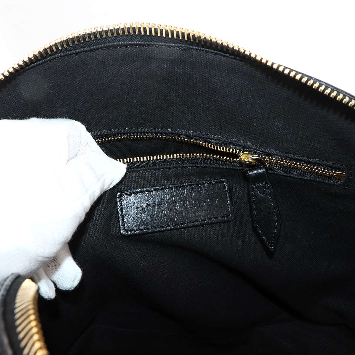Plaid Hand Shoulder Bag Canvas Leather Beige Black 3885821