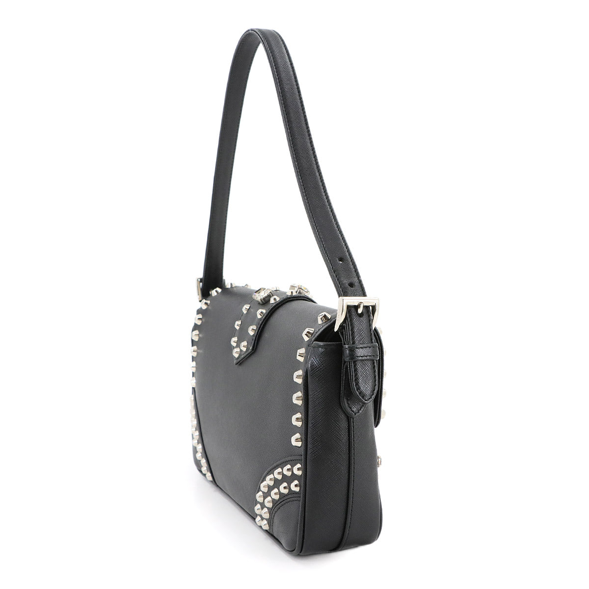 Bijou Studs Shoulder Bag Saffiano Leather Black BR5084 Purse