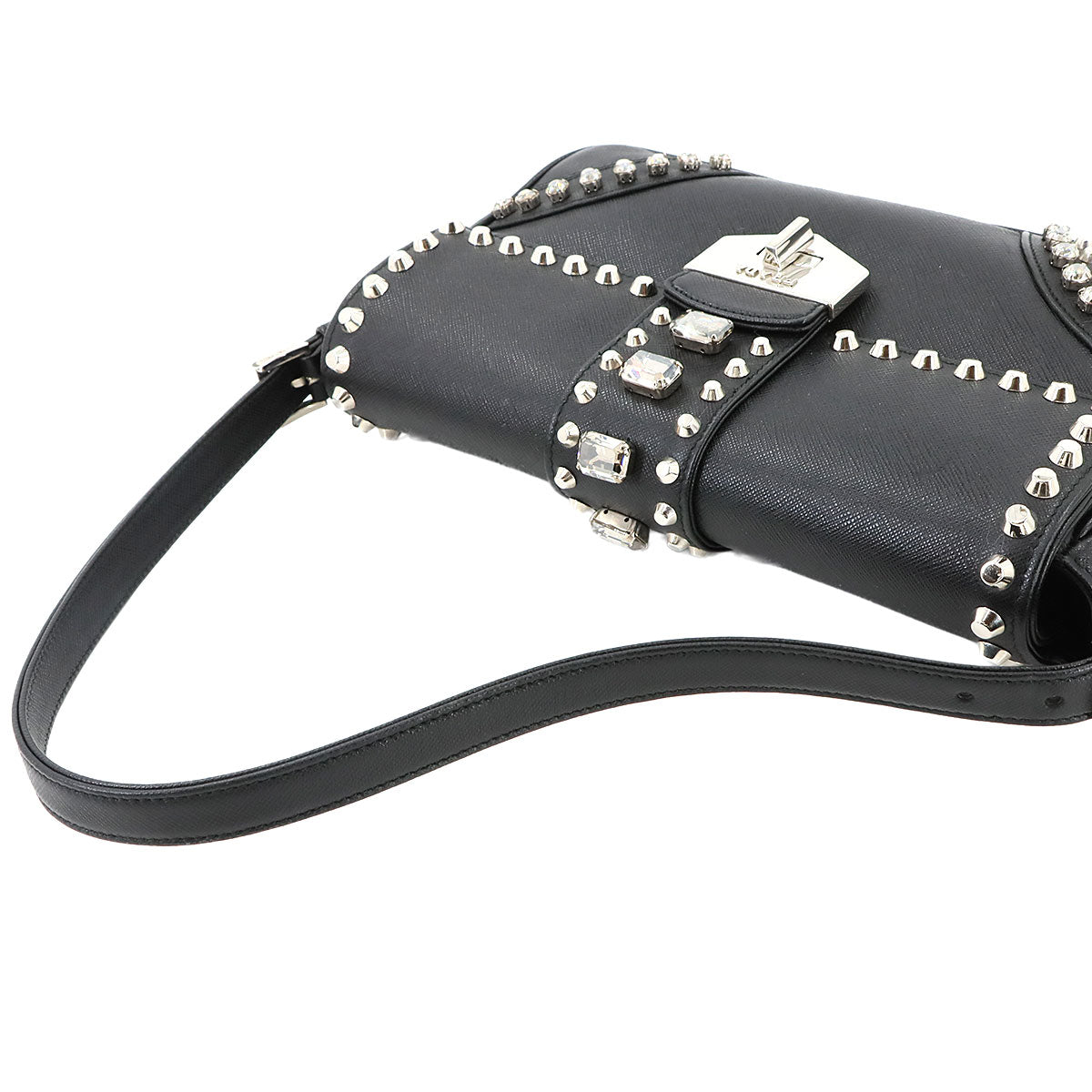 Bijou Studs Shoulder Bag Saffiano Leather Black BR5084 Purse