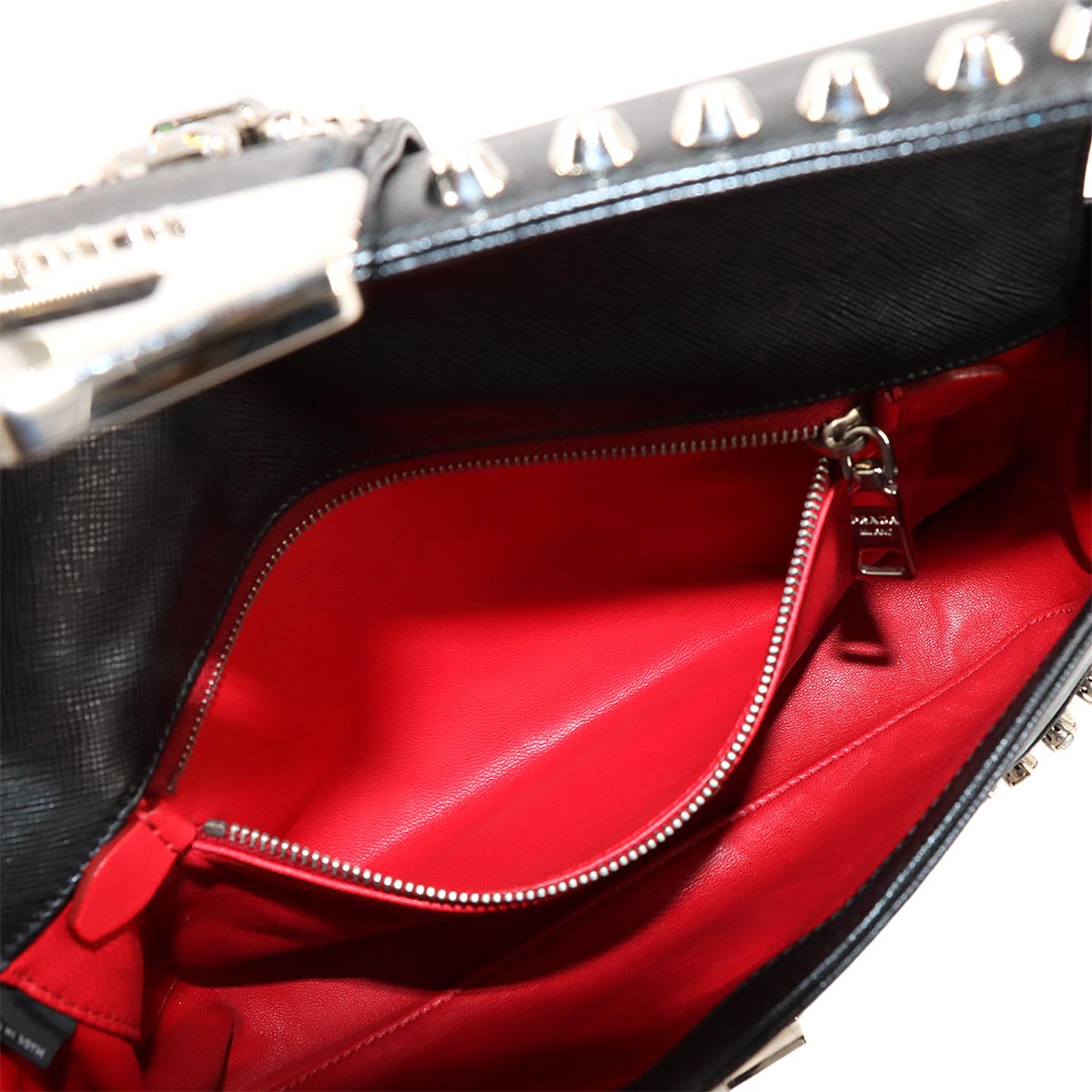 Bijou Studs Shoulder Bag Saffiano Leather Black BR5084 Purse