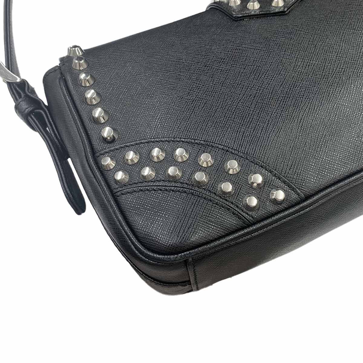 Bijou Studs Shoulder Bag Saffiano Leather Black BR5084 Purse