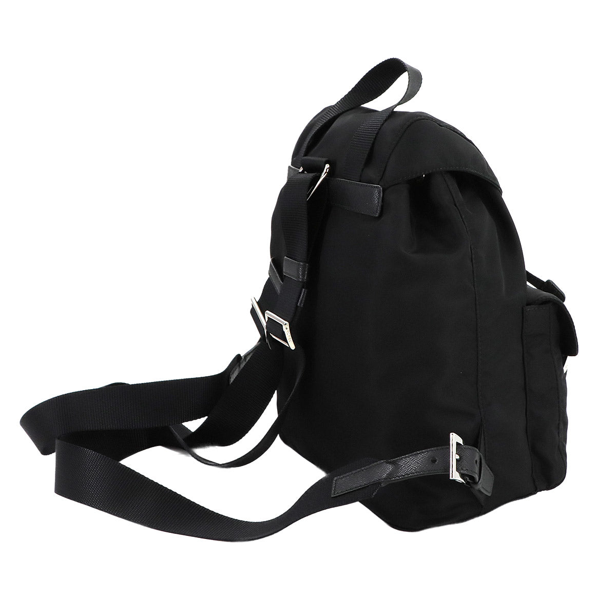 Small Backpack Nylon Saffiano Leather Black 1BZ677 Purse