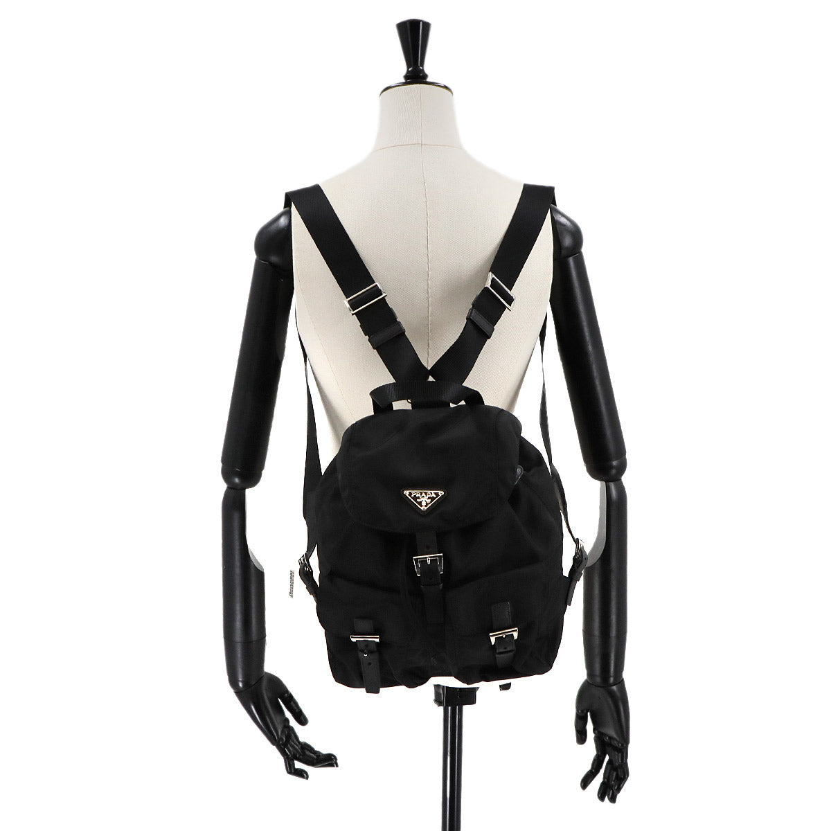Small Backpack Nylon Saffiano Leather Black 1BZ677 Purse