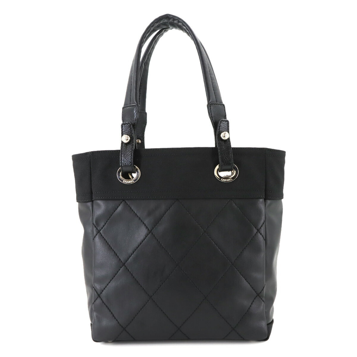 Paris Biarritz PM Tote Bag PVC Nylon Leather Black A34208 Purse