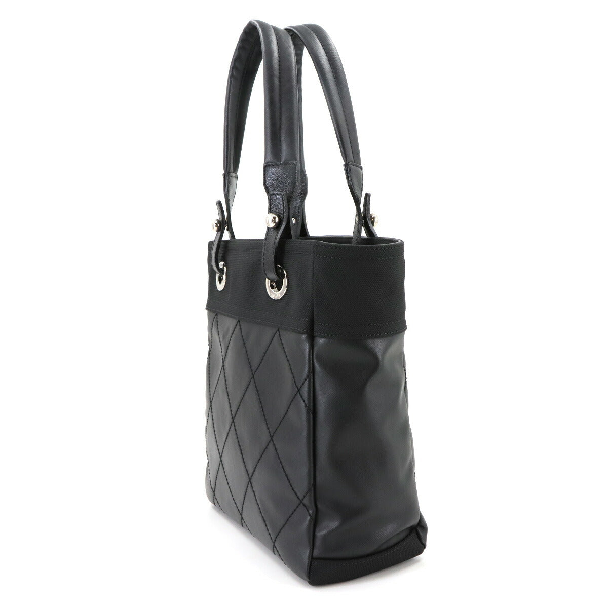 Paris Biarritz PM Tote Bag PVC Nylon Leather Black A34208 Purse