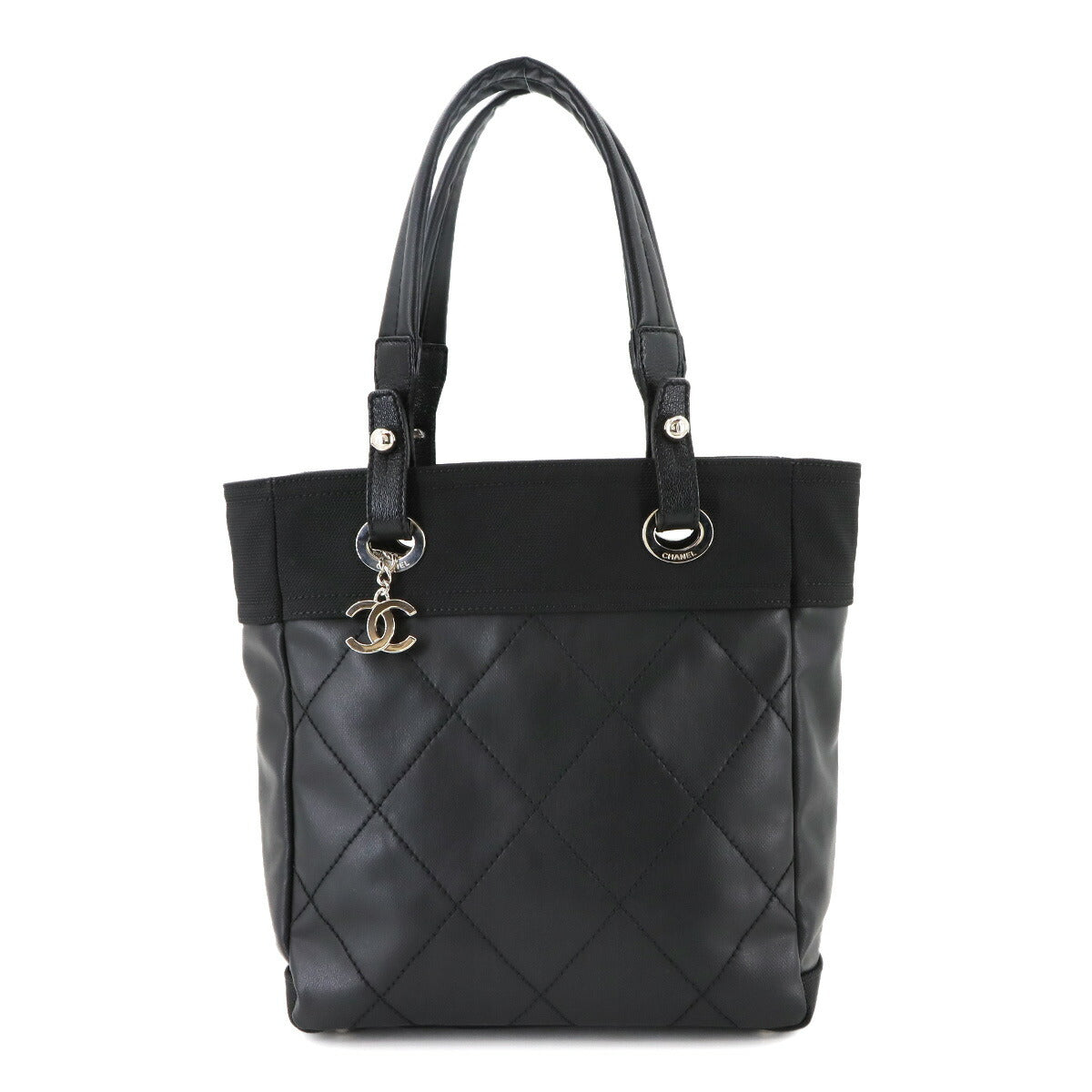 Paris Biarritz PM Tote Bag PVC Nylon Leather Black A34208 Purse