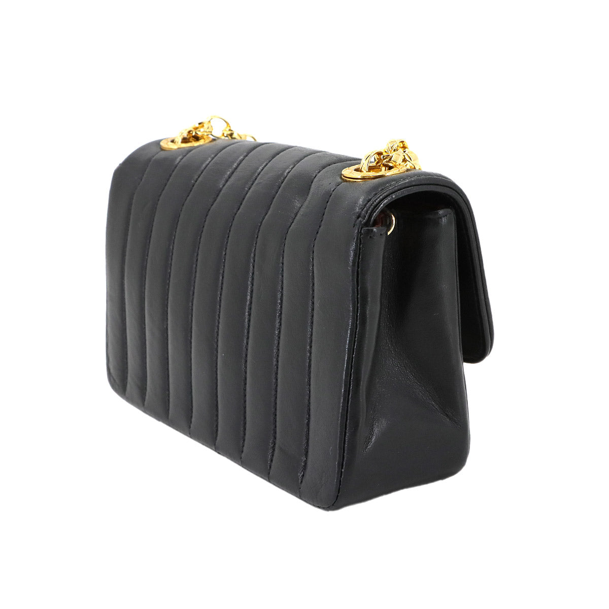 Bijou Chain Shoulder Bag Leather Black Vintage Purse