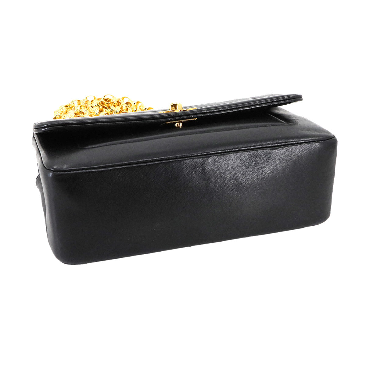 Bijou Chain Shoulder Bag Leather Black Vintage Purse