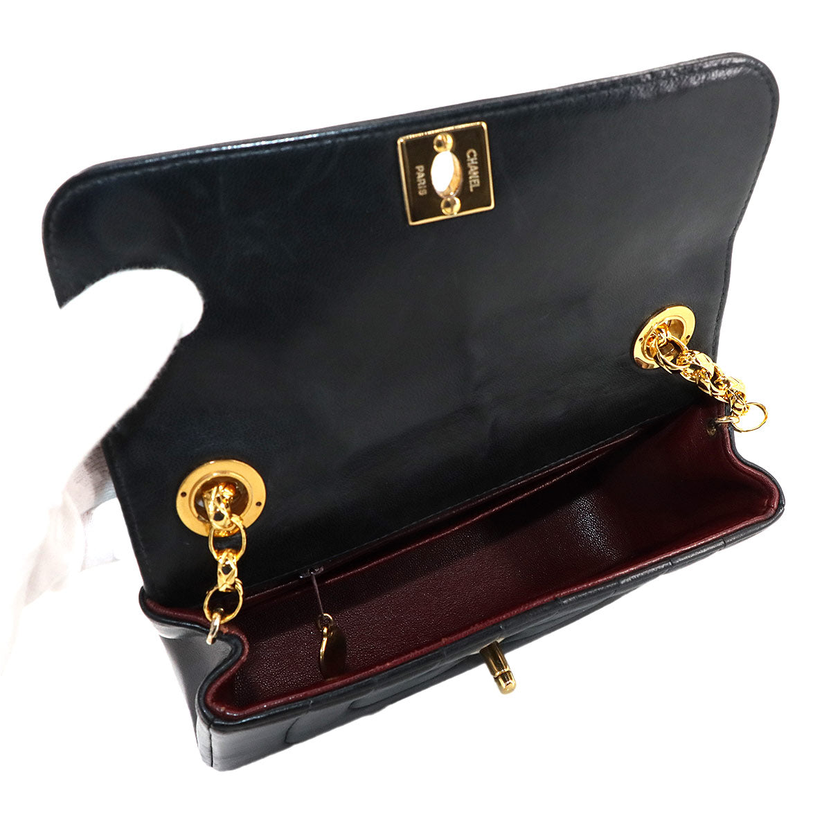 Bijou Chain Shoulder Bag Leather Black Vintage Purse