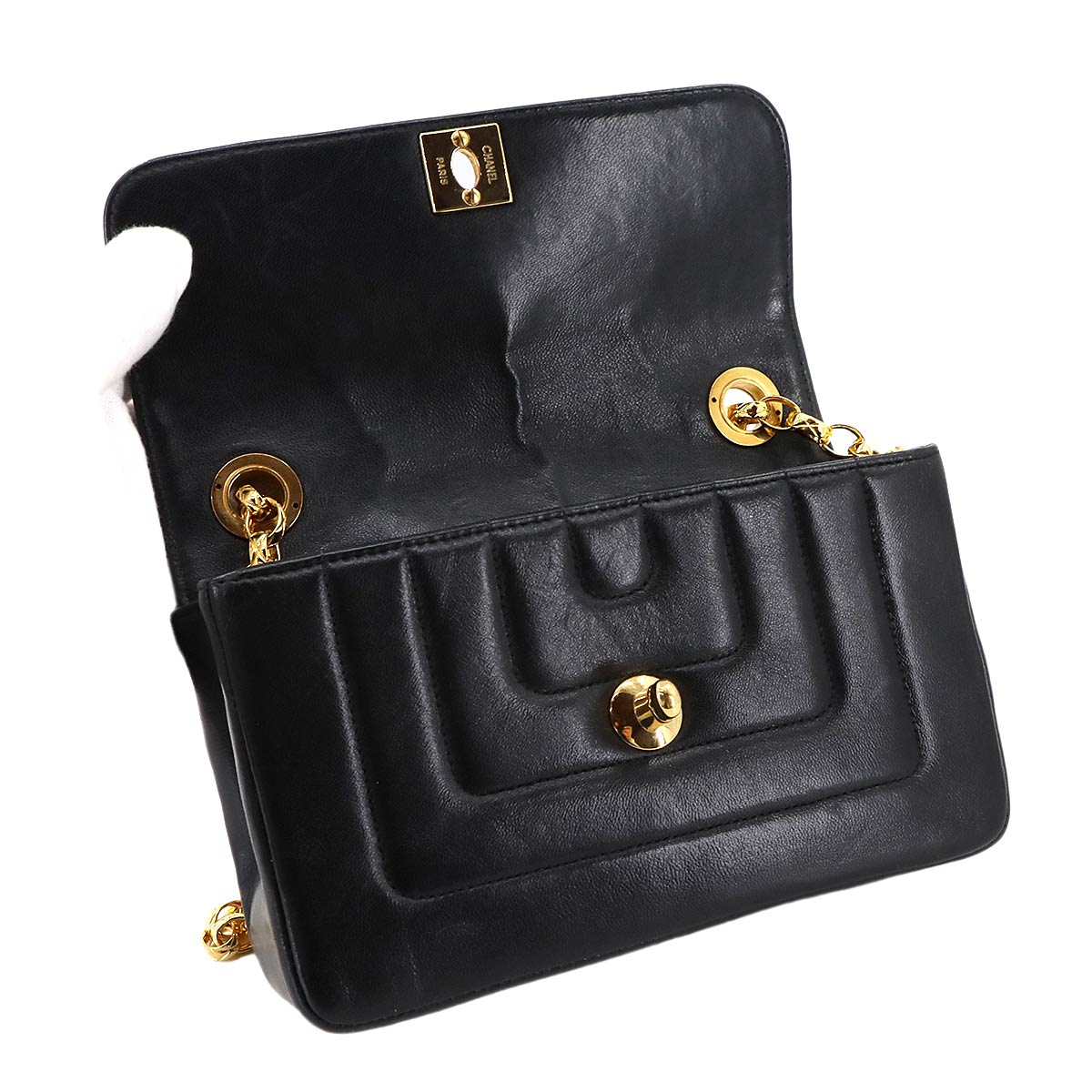 Bijou Chain Shoulder Bag Leather Black Vintage Purse