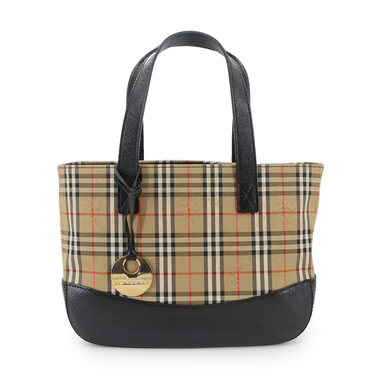 Plaid Small Hand Bag Canvas Leather Beige Black Haymarket