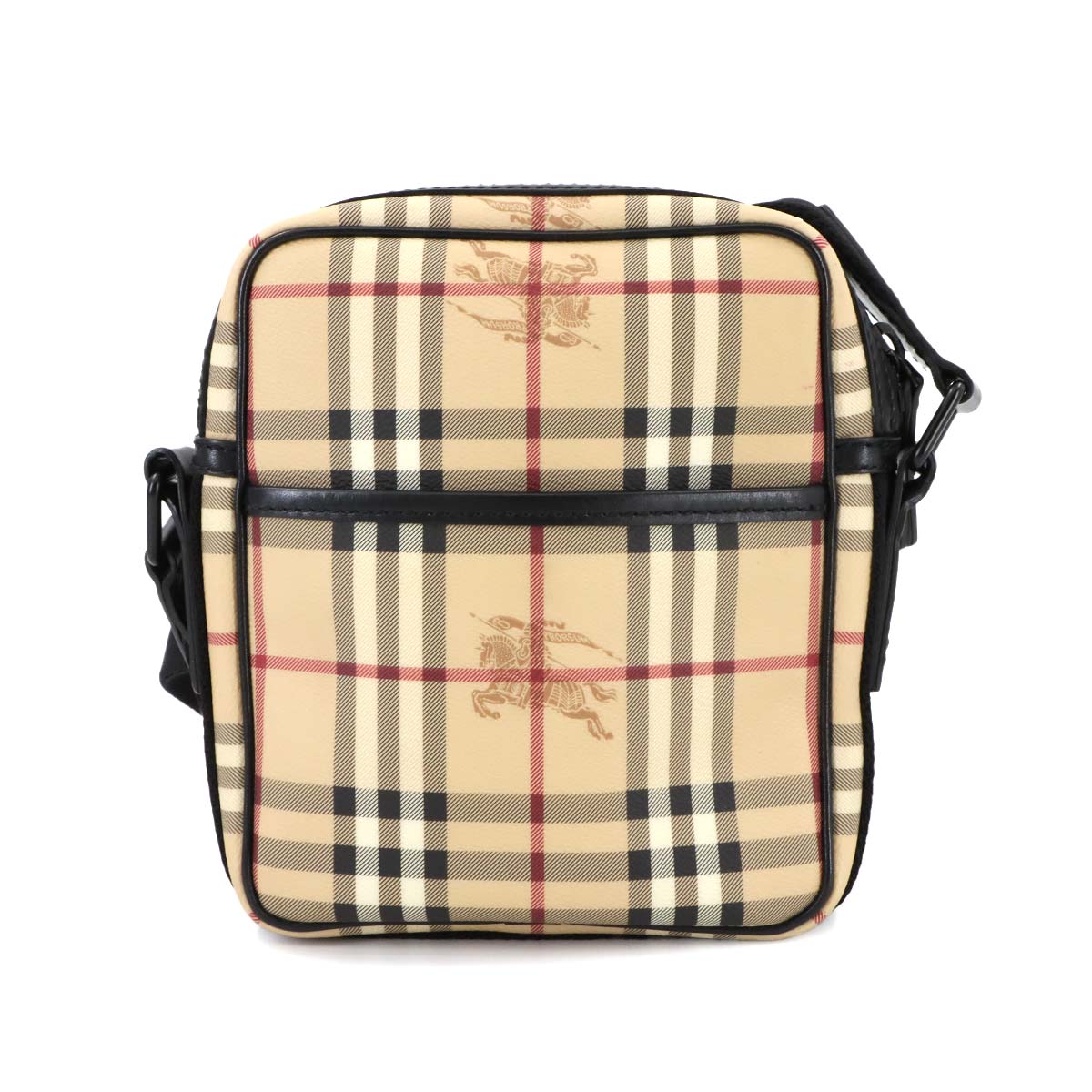 Plaid Shoulder Bag PVC Leather Beige Black Purse