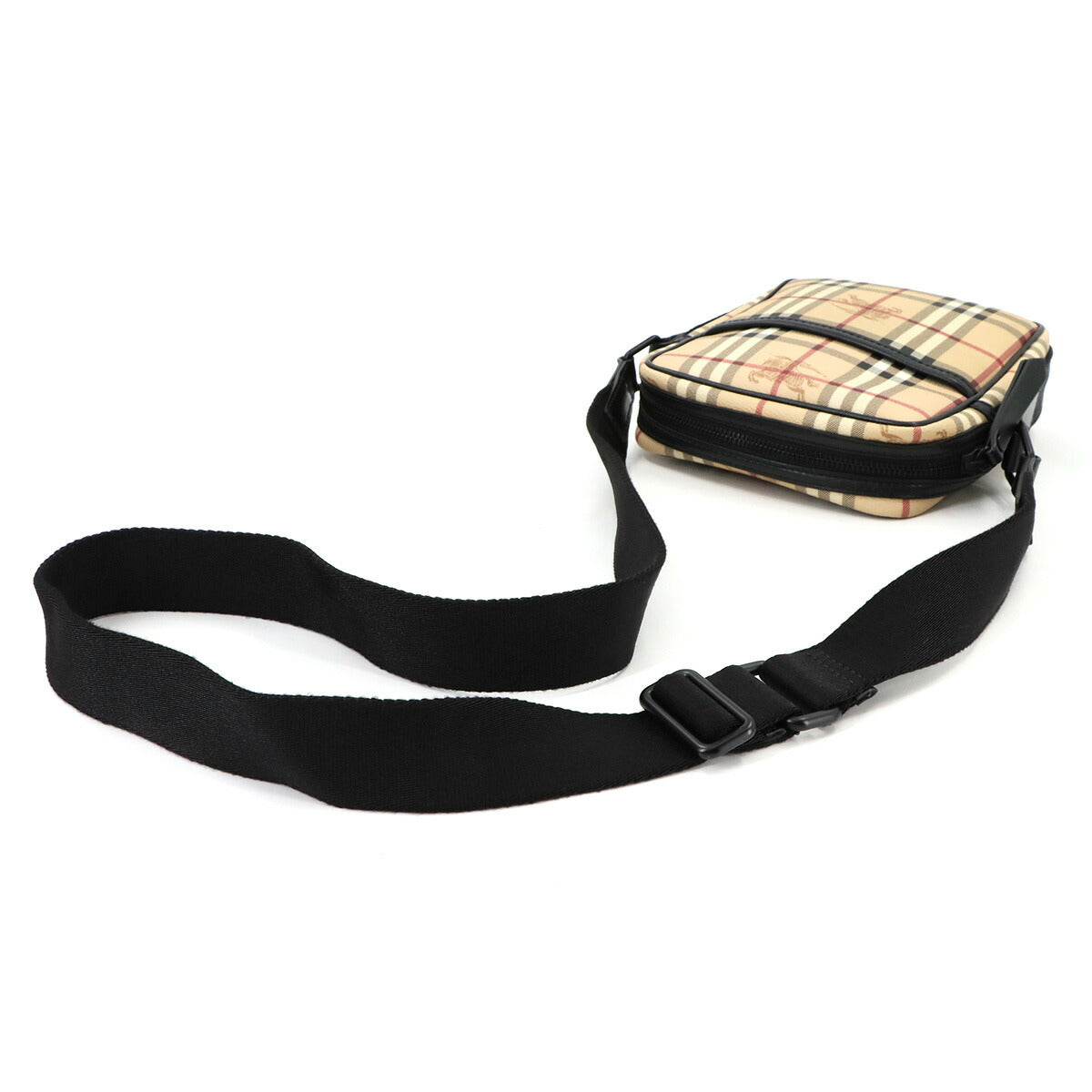Plaid Shoulder Bag PVC Leather Beige Black Purse