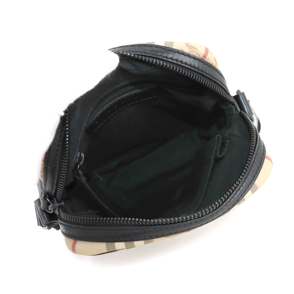 Plaid Shoulder Bag PVC Leather Beige Black Purse