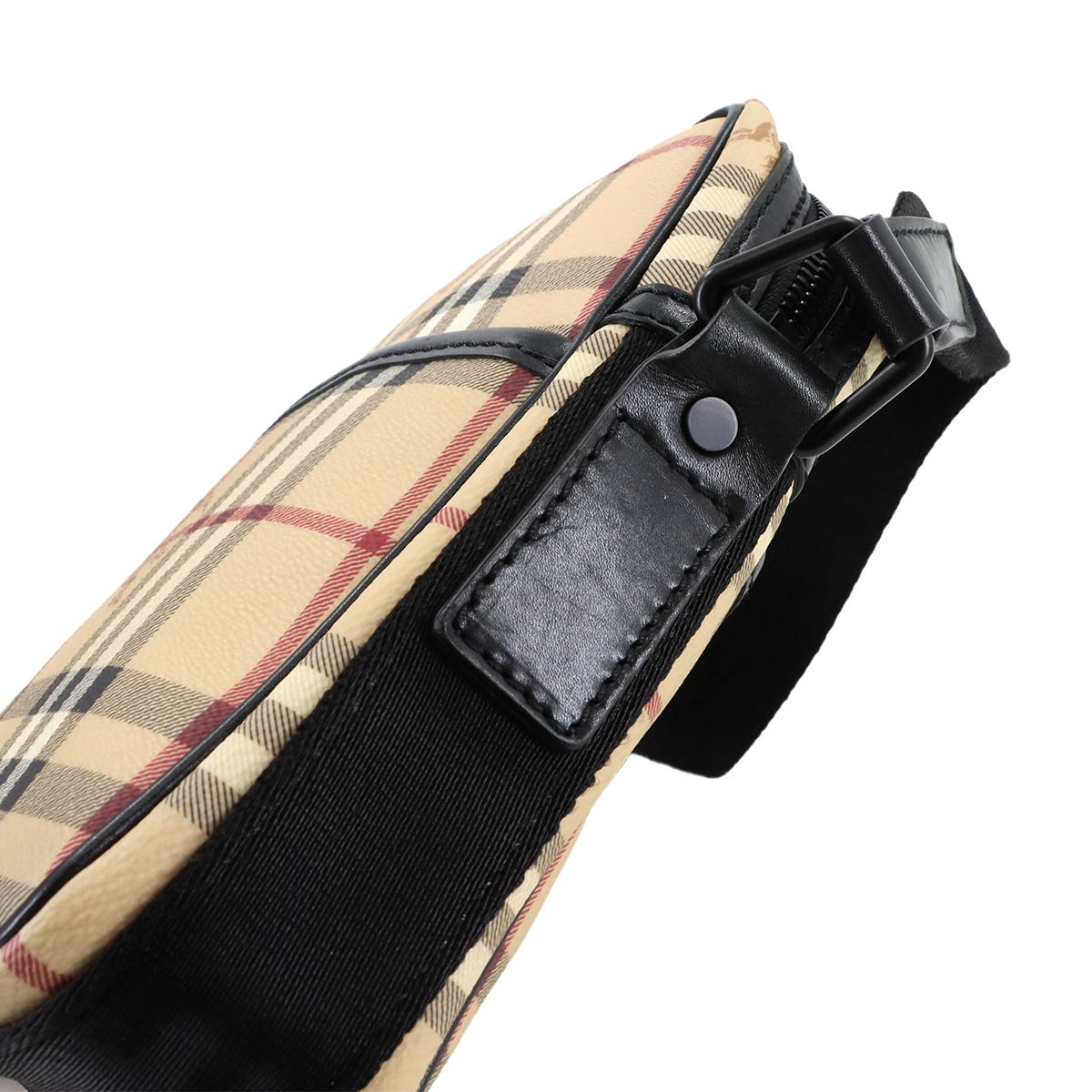 Plaid Shoulder Bag PVC Leather Beige Black Purse