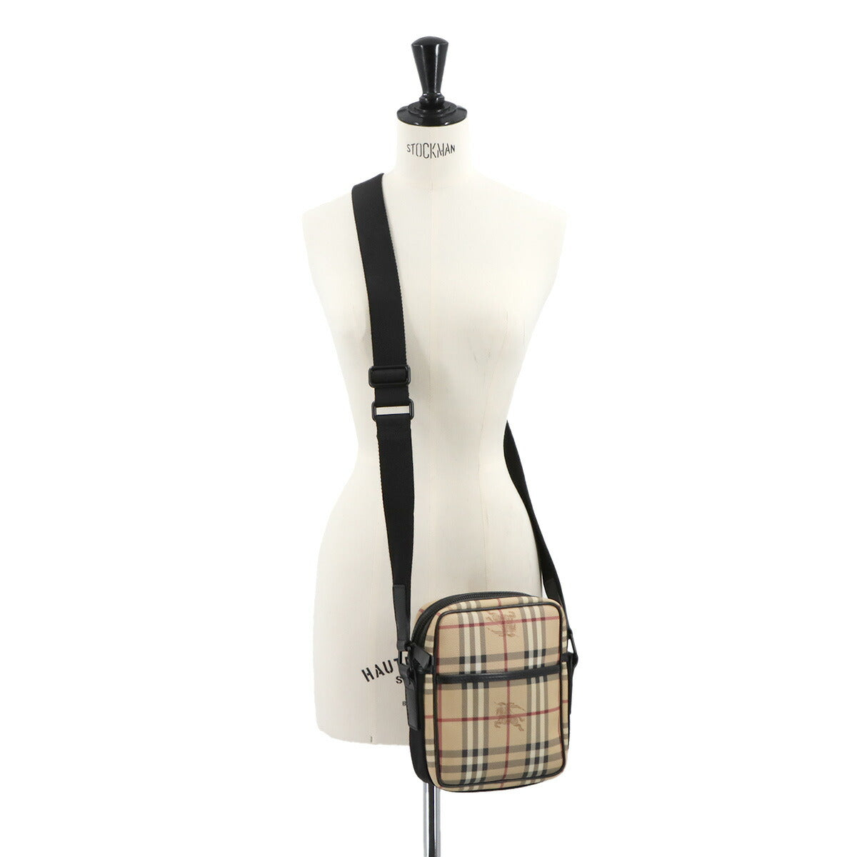 Plaid Shoulder Bag PVC Leather Beige Black Purse