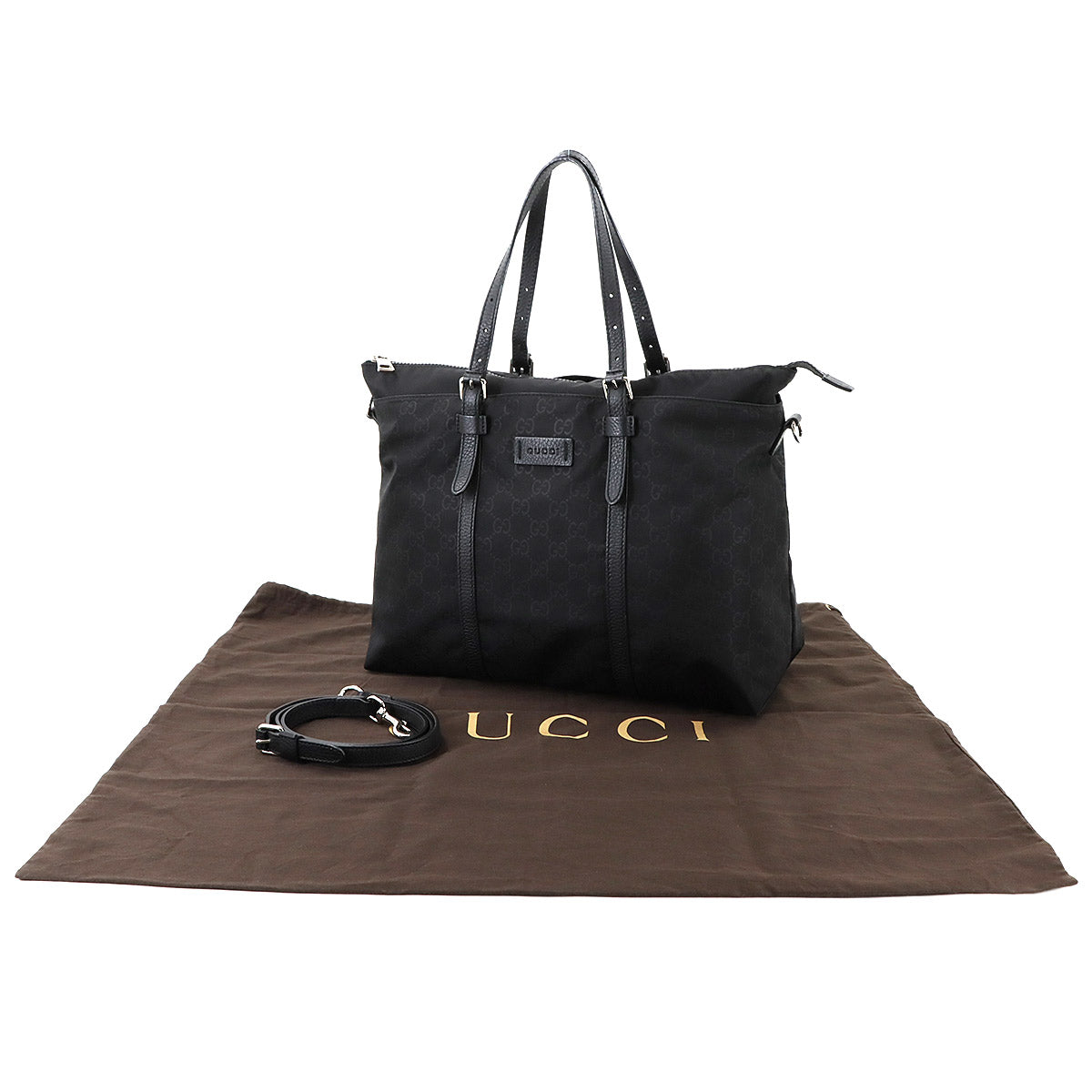 Tote Shoulder Bag GG Nylon Leather Black 387067 Purse