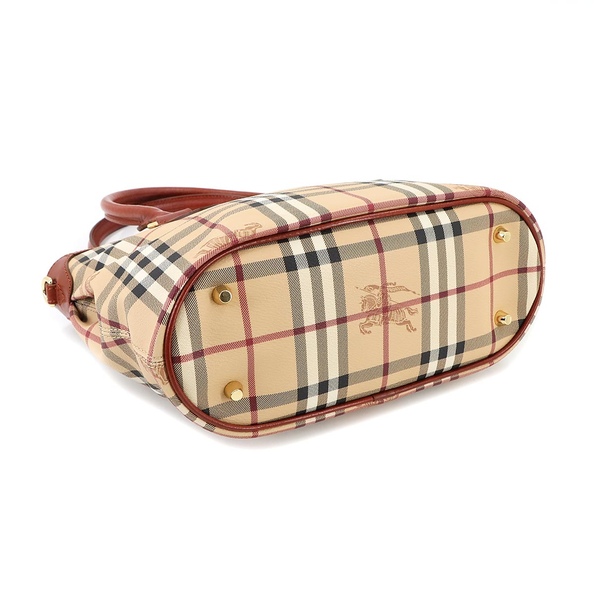Plaid Hand Shoulder Bag PVC Leather Beige Brown