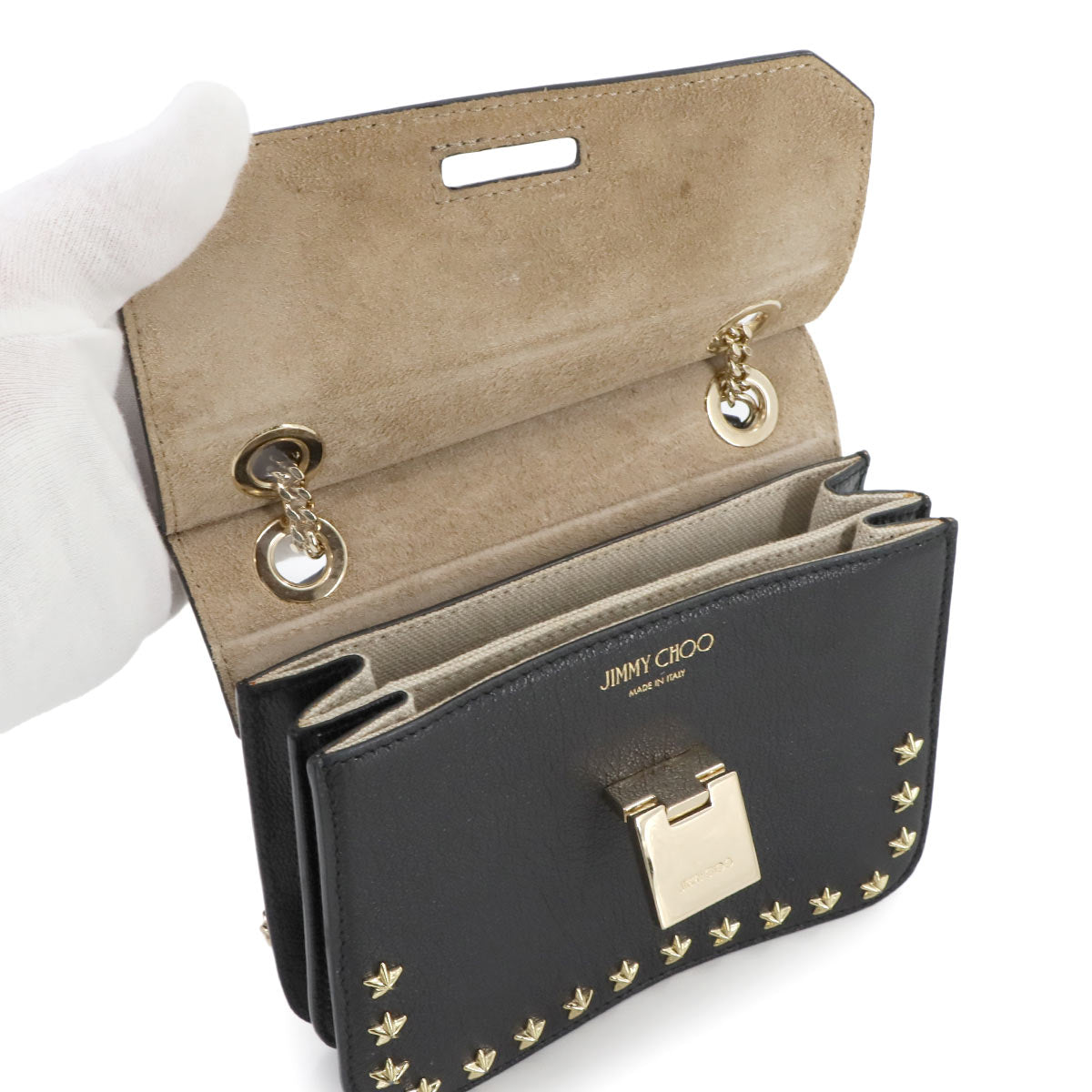 Shoulder Bag Leather Black Star Studs Purse