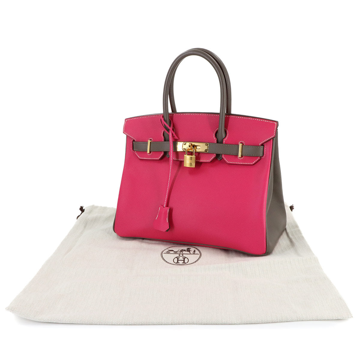 Birkin 30 Hand Bag Epsom Rose Tyrien Etoupe Purse Pink