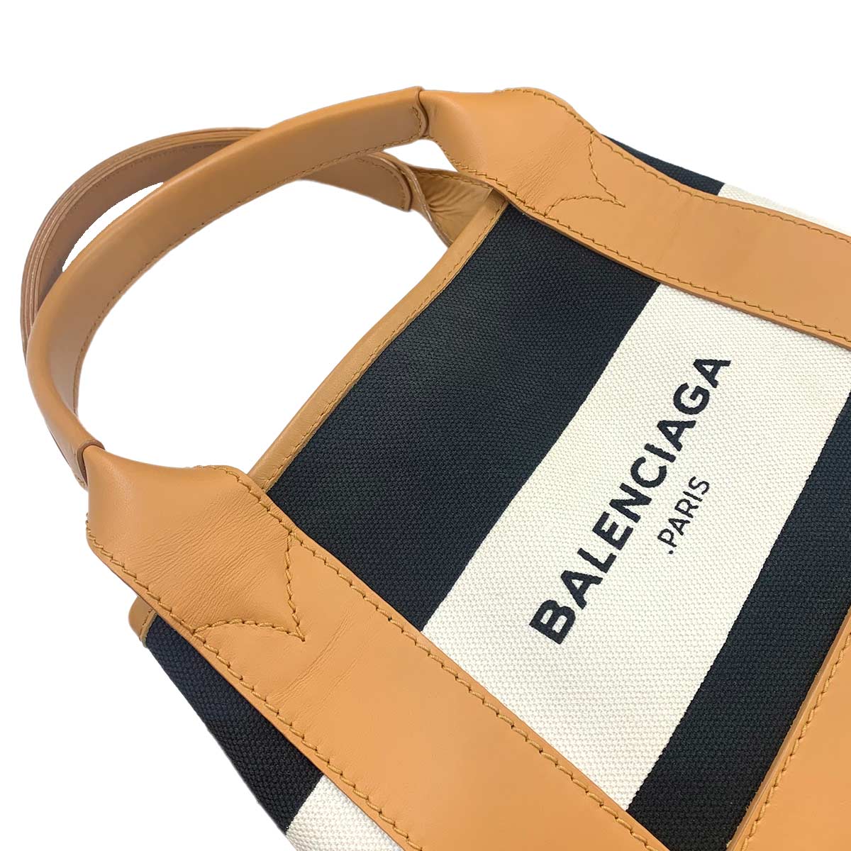 Navy XS Cabas Tote Shoulder Bag Canvas Black White 390346