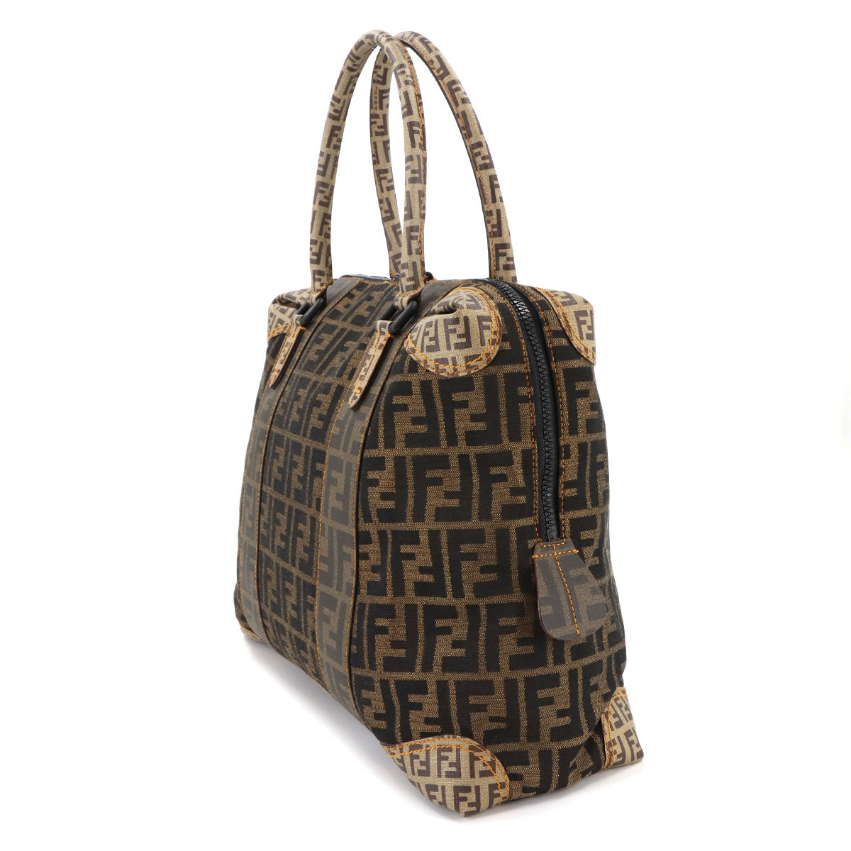 Zucca Zucchino Hand Bag Canvas PVC Brown Black 8BL096 Vintage
