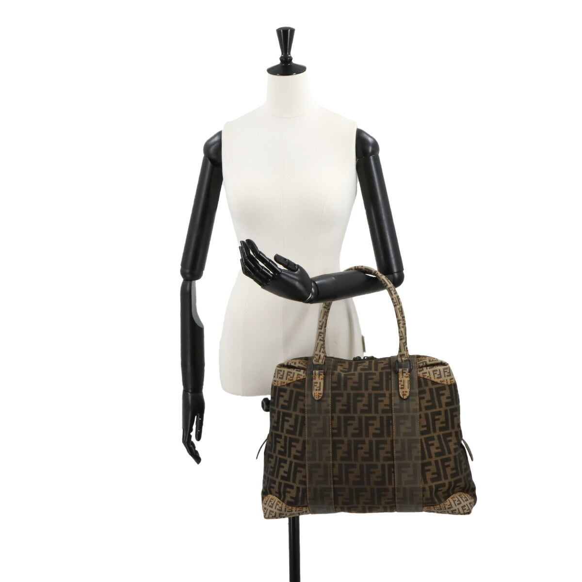 Zucca Zucchino Hand Bag Canvas PVC Brown Black 8BL096 Vintage
