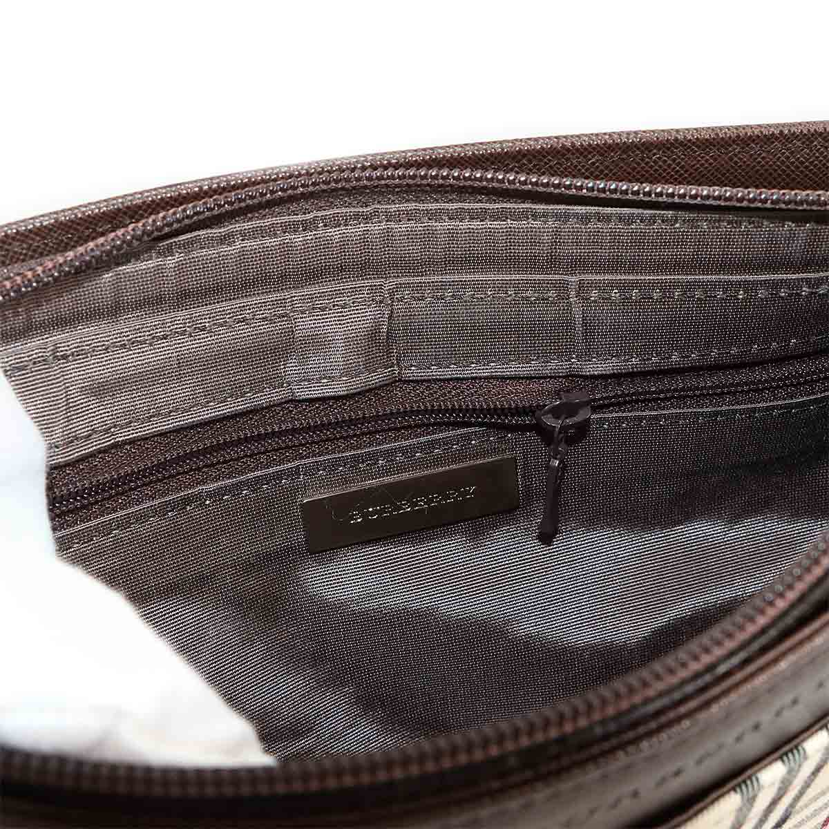 Plaid Shoulder Bag Canvas Leather Beige Brown Purse