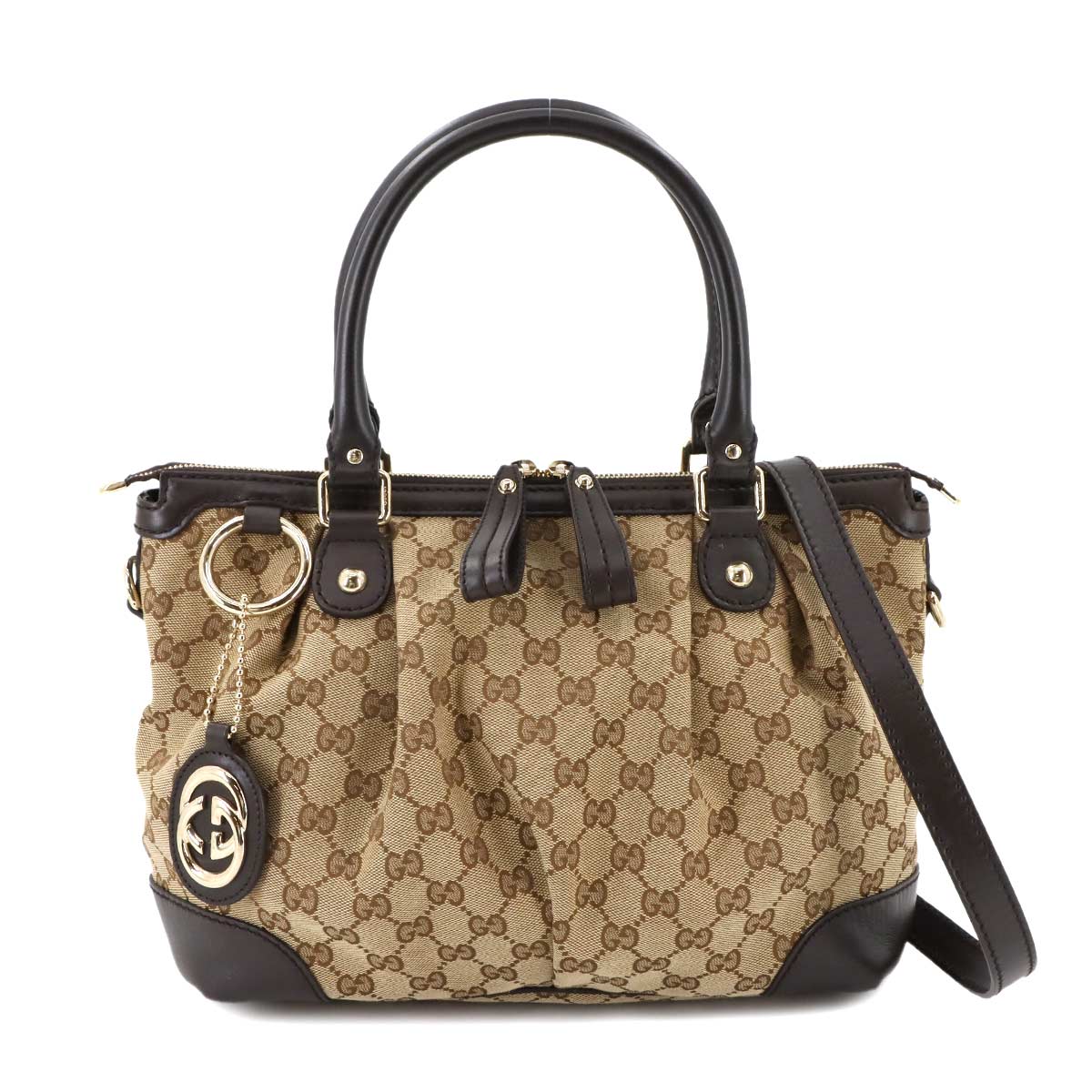 GG Canvas Sukey 2way Tote Shoulder Bag Leather Beige Brown 247902