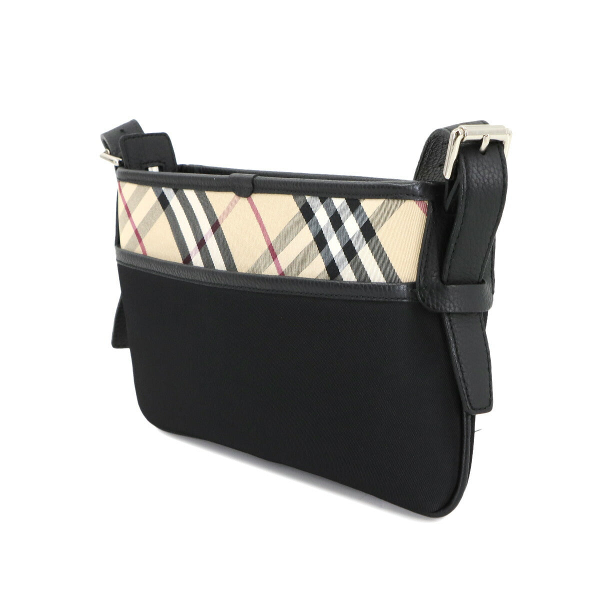 Plaid Shoulder Bag Canvas Leather Beige Black Purse