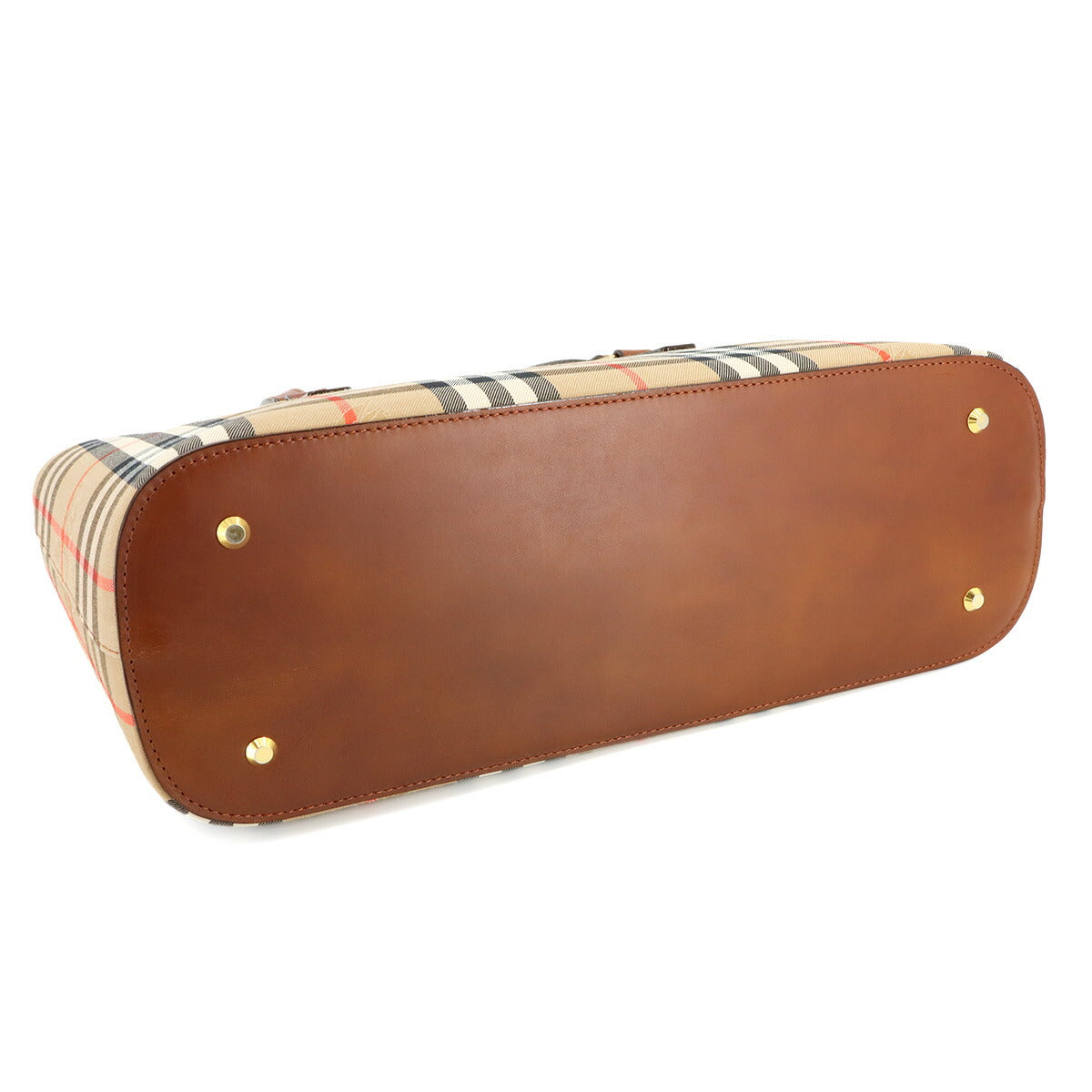 Plaid Hand Bag Canvas Leather Beige Brown Haymarket check