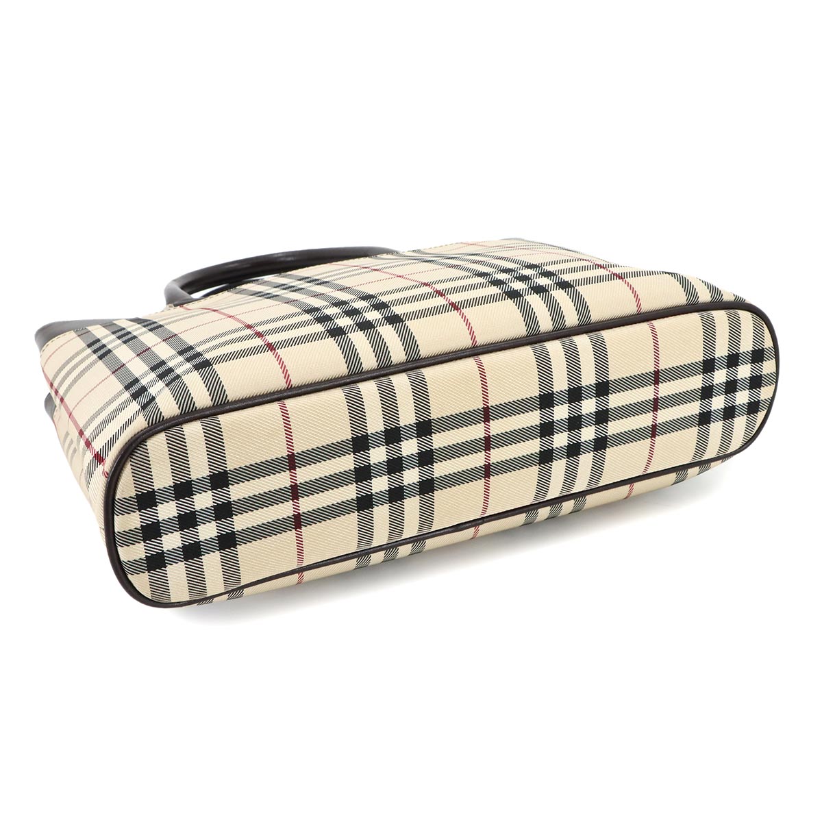 Plaid Hand Bag Canvas Leather Beige Brown Purse