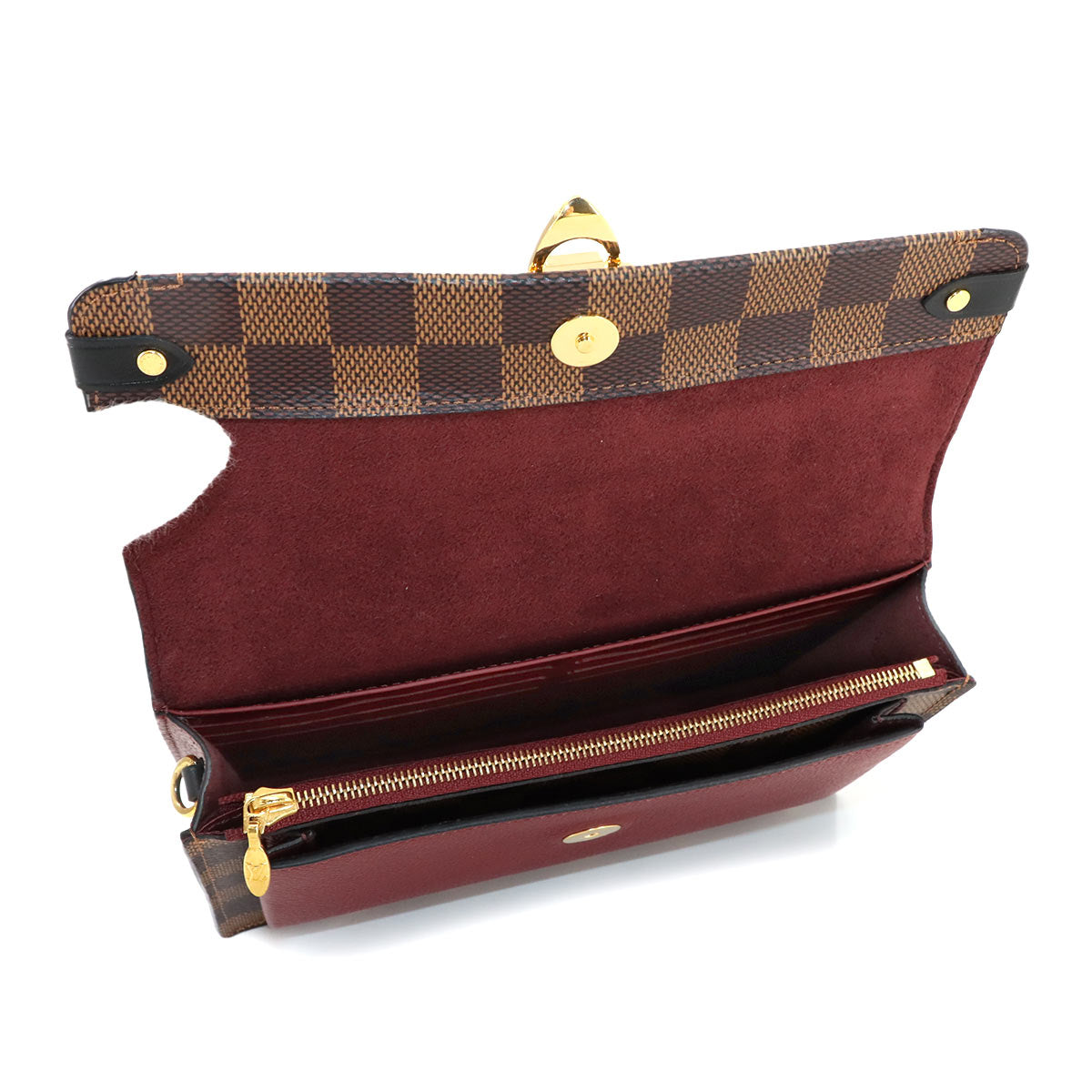 Damier Vavin Chain Long Wallet Bordeaux Black N60222