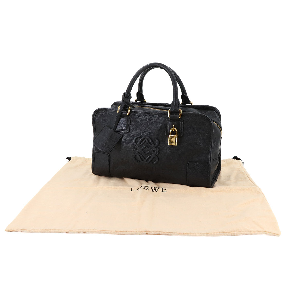 Amazona 28 Hand Bag Leather Black Anagram Purse